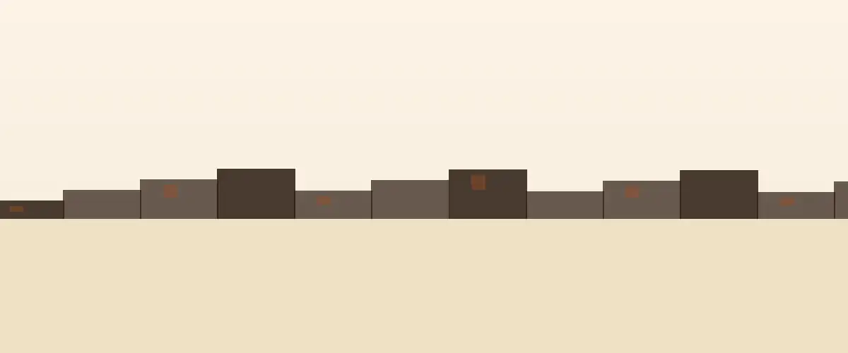 A simple line illustration of a brick rowhouse cornice silhouette under a plain sky